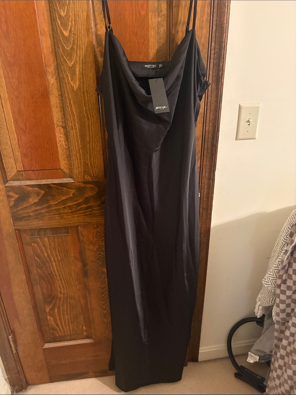 Nasty Gal Black Satin Cowl Neck Maxi Dress